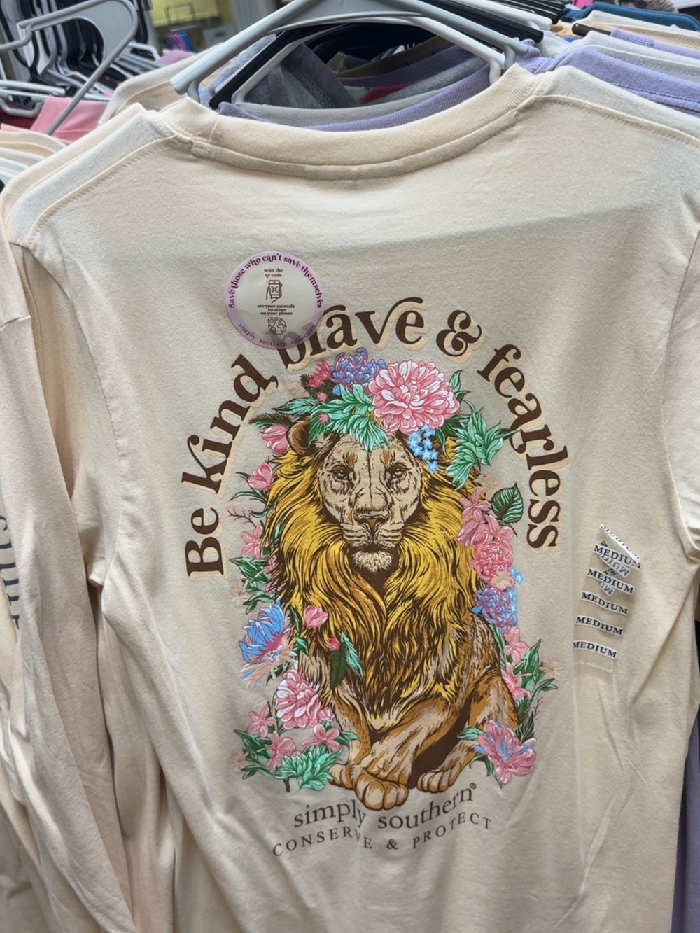Simply Southern Youth Cream 'Be Kind, Brave & Fearless' Lion Graphic Long Sleeve